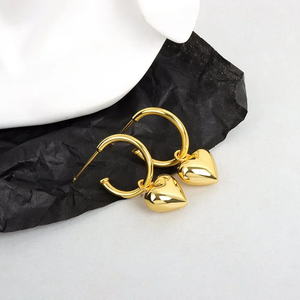 #NEW 925 Sterling Silver Heart Drop Round Hoop Earrings